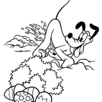 Desenho de Pluto caçando ovos de Páscoa para colorir