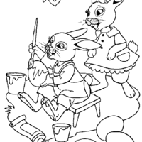 Desenho de Coelhos trabalhando antes da Páscoa para colorir