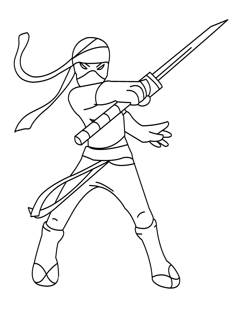 Desenho de Ninja e sua espada para colorir - Tudodesenhos