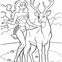 Desenho de Mulher Maravilha e cervo para colorir