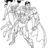 Desenho de Mulher Maravilha e Superman para colorir