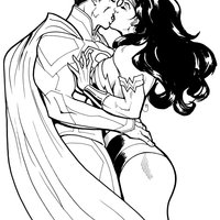 Desenho de Superman beijando Mulher Maravilha para colorir