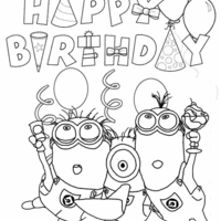 Desenho de Feliz aniversário dos Minions para colorir