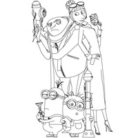 Desenho de Gru, Lucy e os Minions para colorir