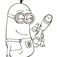 Desenho de Minion Kevin brincando com arma para colorir