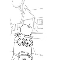 Desenho de Minion com maçã na cabeça para colorir