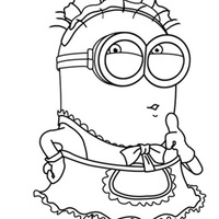 Desenho de Minion Phil vestido de faxineira para colorir