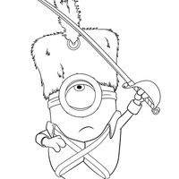 Desenho de Minion Stuart como guarda da família real para colorir