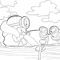 Desenho de Minions no barco para colorir