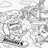 Desenho de Minions no surfe para colorir