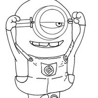 Desenho de Minion Stuart ajeitando óculos para colorir