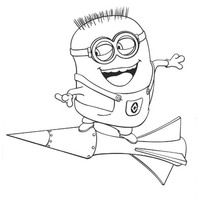 Desenho de Minion Tom no foguete para colorir