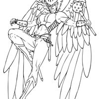 Desenho de Mulher Gavião e suas bonitas asas para colorir