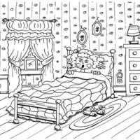 Desenho de Cama no quarto de menina para colorir