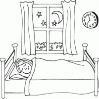 Desenho de Menina dormindo na cama para colorir