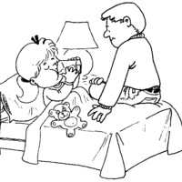 Desenho de Menina tomando leite na cama para colorir