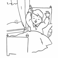 Desenho de Menino se despertando na cama para colorir