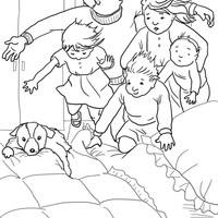 Desenho de Crianças saltando na cama para colorir