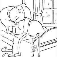 Desenho de Ursinho dormindo na cama quentinha para colorir