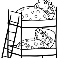 Desenho de Peppa e George dormindo na beliche para colorir