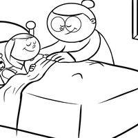 Desenho de Vovó colocando netinho para dormir para colorir