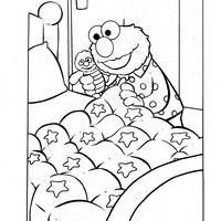 Desenho de Elmo indo dormir na cama para colorir