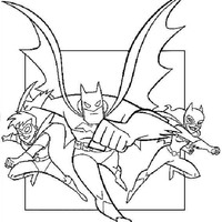 Desenho de Batman, Robin e Mulher Gato para colorir