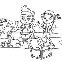 Desenho de Jake e amigos encontrando baú de tesouros para colorir