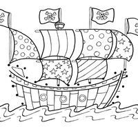 Desenho de Navio pirata chegando à ilha perdida para colorir