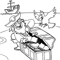 Desenho de Pirata e o baú de tesouro para colorir