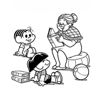 Desenho de Monica e Indiozinho atentos à leitura para colorir