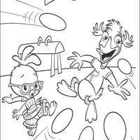 Desenho de Chicken Little e Hebe Marreca brincando para colorir