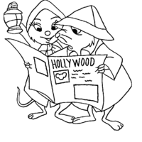 Desenho de Bernardo e Bianca lendo jornal para colorir