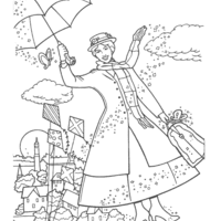 Desenho de Mary Poppins diande de casa para colorir