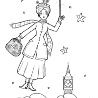 Desenho de Mary Poppins encantada para colorir