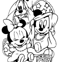 Desenho de Mickey, Minnie e Pluto bebês para colorir