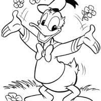 Desenho de Pato Donald e flores para colorir