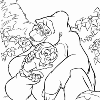 Desenho de Gorila cuidando de Tarzan para colorir