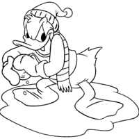 Desenho de Pato Donald jogando basebol na neve para colorir