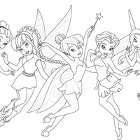 Desenho de Tinker Bell e suas amigas para colorir