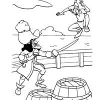 Desenho de Capitão Gancho e Peter Pan lutando para colorir