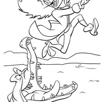 Desenho de Crocodilo mordendo Capitão Gancho para colorir