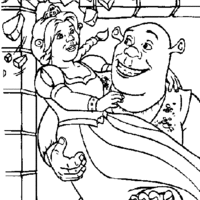 Desenho de Shrek carregando Fiona para colorir