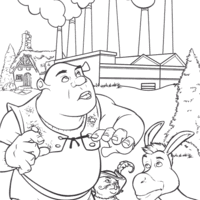 Desenho de Shrek e amigos na cidade para colorir