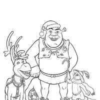 Desenho de Shrek e amigos no Natal para colorir