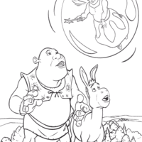 Desenho de Shrek e Burro falando com fada para colorir