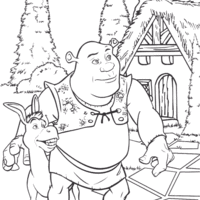 Desenho de Shrek e Burro conversando para colorir