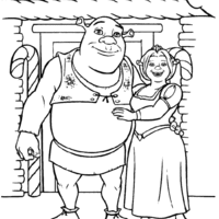 Desenho de Shrek e Fiona no Natal para colorir
