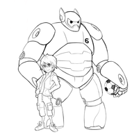 Desenho de Baymax e Hiro Hamada para colorir