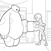 Desenho de Baymax e Hiro hamada se cumprimentando para colorir